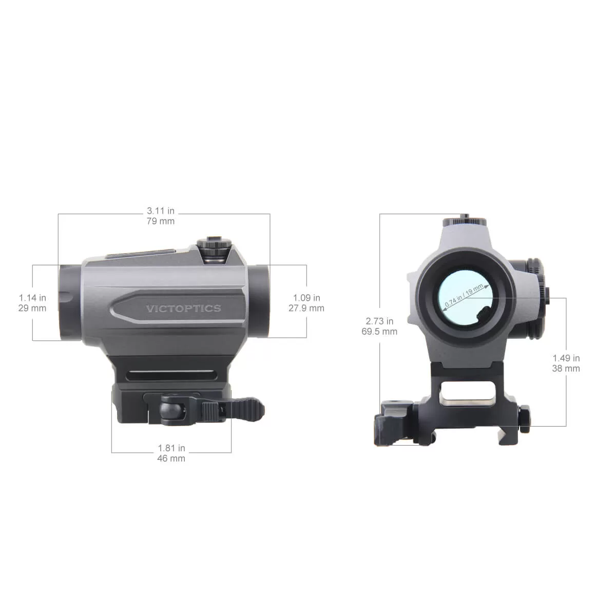 Victoptics red dot sight RDSL27 SRD 1x22 dimension