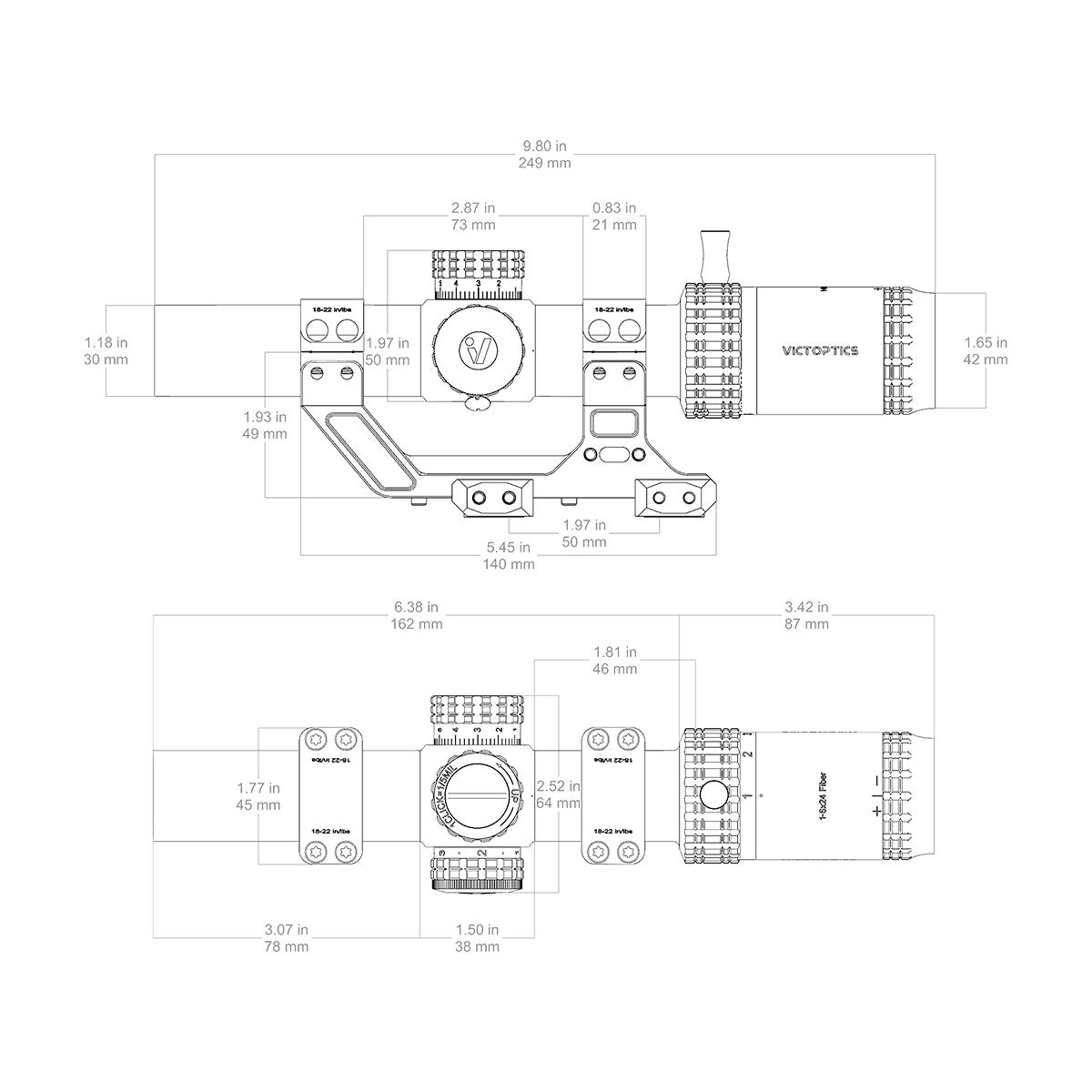 S6 1-6x24i Fiber LPVO SFP Rifle Scope w/ 1-Piece Extreme High Picatinny AR Mount Kit (SKU: OPSL133)